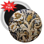 Flower Floral Pattern Floral Digital Spring Flora Botanical Blossom Bloom Vintage 3  Magnets (10 pack) 