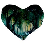 Trees Forest Mystical Forest Background Landscape Nature Large 19  Premium Heart Shape Cushions
