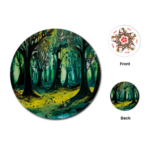 Trees Forest Mystical Forest Nature Junk Journal Landscape Nature Playing Cards Single Design (Round) from ArtsNow.com Front