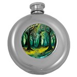 Trees Forest Mystical Forest Nature Junk Journal Landscape Nature Round Hip Flask (5 oz)