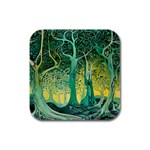 Trees Forest Mystical Forest Nature Junk Journal Scrapbooking Background Landscape Rubber Square Coaster (4 pack)