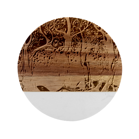 Trees Forest Mystical Forest Nature Junk Journal Scrapbooking Background Landscape Marble Wood Coaster (Round) from ArtsNow.com Front