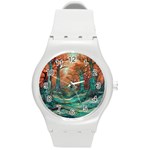 Trees Tree Forest Mystical Forest Nature Junk Journal Scrapbooking Landscape Nature Round Plastic Sport Watch (M)