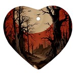 Comic Gothic Macabre Vampire Haunted Red Sky Heart Ornament (Two Sides)