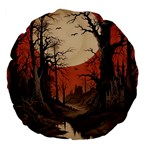 Comic Gothic Macabre Vampire Haunted Red Sky Large 18  Premium Flano Round Cushions