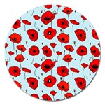 Poppies Flowers Red Seamless Pattern Magnet 5  (Round)