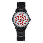 Poppies Flowers Red Seamless Pattern Stainless Steel Round Watch
