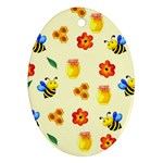 Seamless Honey Bee Texture Flowers Nature Leaves Honeycomb Hive Beekeeping Watercolor Pattern Ornament (Oval)