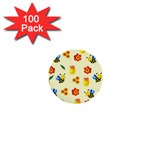 Seamless Honey Bee Texture Flowers Nature Leaves Honeycomb Hive Beekeeping Watercolor Pattern 1  Mini Buttons (100 pack) 