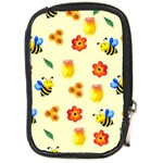 Seamless Honey Bee Texture Flowers Nature Leaves Honeycomb Hive Beekeeping Watercolor Pattern Compact Camera Leather Case