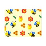 Seamless Honey Bee Texture Flowers Nature Leaves Honeycomb Hive Beekeeping Watercolor Pattern Premium Plush Fleece Blanket (Mini)
