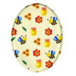 Seamless Honey Bee Texture Flowers Nature Leaves Honeycomb Hive Beekeeping Watercolor Pattern Oval Glass Fridge Magnet (4 pack)