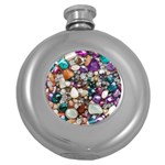 Seamless Texture Gems Diamonds Rubies Decorations Crystals Seamless Beautiful Shiny Sparkle Repetiti Round Hip Flask (5 oz)