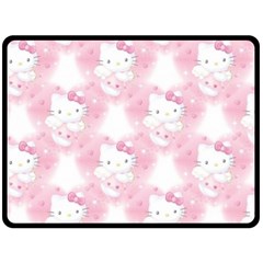 Hello Kitty Pattern, Hello Kitty, Child, White, Cat, Pink, Animal Two Sides Fleece Blanket (Large) from ArtsNow.com 80 x60  Blanket Back
