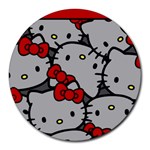 Hello Kitty, Pattern, Red Round Mousepad