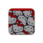 Hello Kitty, Pattern, Red Rubber Coaster (Square)