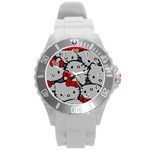 Hello Kitty, Pattern, Red Round Plastic Sport Watch (L)