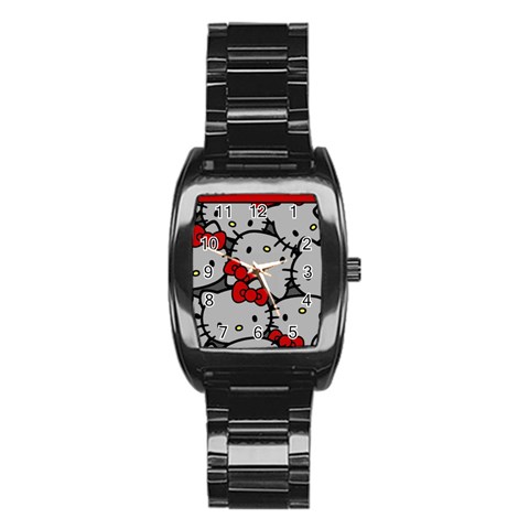 Hello Kitty, Pattern, Red Stainless Steel Barrel Watch from ArtsNow.com Front