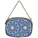 Islamic Ornament Texture, Texture With Stars, Blue Ornament Texture Chain Purse (One Side)