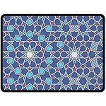 Islamic Ornament Texture, Texture With Stars, Blue Ornament Texture Fleece Blanket (Large)