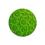 Lime Textures Macro, Tropical Fruits, Citrus Fruits, Green Lemon Texture Rubber Coaster (Round)