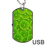 Lime Textures Macro, Tropical Fruits, Citrus Fruits, Green Lemon Texture Dog Tag USB Flash (One Side)
