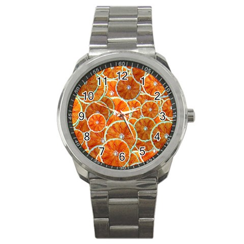 Oranges Patterns Tropical Fruits, Citrus Fruits Sport Metal Watch from ArtsNow.com Front