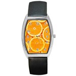 Oranges Textures, Close-up, Tropical Fruits, Citrus Fruits, Fruits Barrel Style Metal Watch