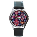 Pattern, Ornament, Motif, Colorful Round Metal Watch
