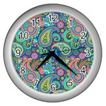 Patterns, Green Background, Texture Wall Clock (Silver)