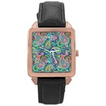 Patterns, Green Background, Texture Rose Gold Leather Watch 