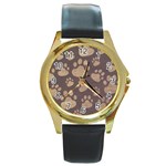 Paws Patterns, Creative, Footprints Patterns Round Gold Metal Watch