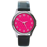 Pink Pattern, Abstract, Background, Bright, Desenho Round Metal Watch