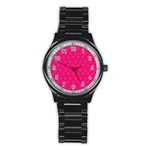 Pink Pattern, Abstract, Background, Bright, Desenho Stainless Steel Round Watch