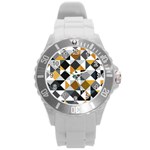 Pattern Tile Squares Triangles Seamless Geometry Round Plastic Sport Watch (L)