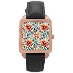 Flowers Flora Floral Background Pattern Nature Seamless Bloom Background Wallpaper Spring Rose Gold Leather Watch 