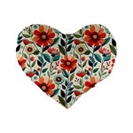 Flowers Flora Floral Background Pattern Nature Seamless Bloom Background Wallpaper Spring Standard 16  Premium Flano Heart Shape Cushions