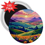 Field Valley Nature Meadows Flowers Dawn Landscape 3  Magnets (100 pack)