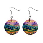 Field Valley Nature Meadows Flowers Dawn Landscape Mini Button Earrings