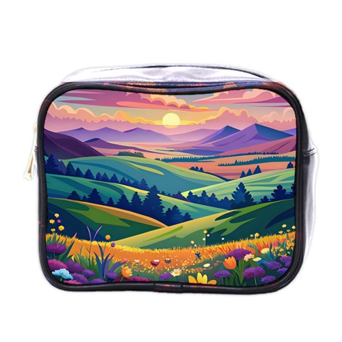 Field Valley Nature Meadows Flowers Dawn Landscape Mini Toiletries Bag (One Side) from ArtsNow.com Front