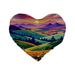 Field Valley Nature Meadows Flowers Dawn Landscape Standard 16  Premium Heart Shape Cushions