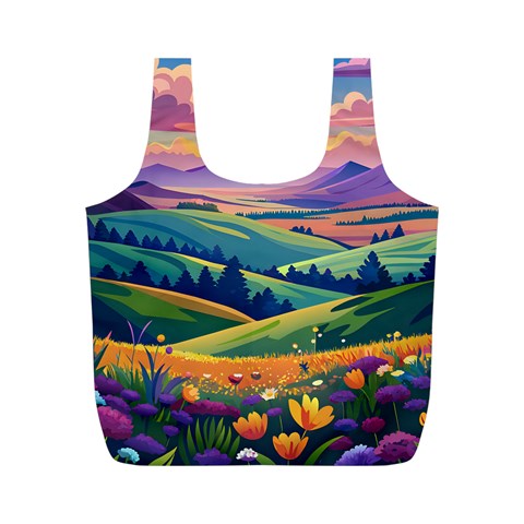 Field Valley Nature Meadows Flowers Dawn Landscape Full Print Recycle Bag (M) from ArtsNow.com Front