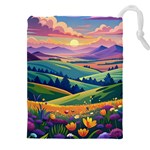 Field Valley Nature Meadows Flowers Dawn Landscape Drawstring Pouch (5XL)
