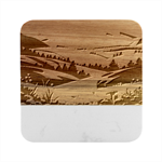 Field Valley Nature Meadows Flowers Dawn Landscape Marble Wood Coaster (Square)
