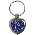 Night Moon Seamless Background Stars Sky Clouds Texture Pattern Key Chain (Heart)