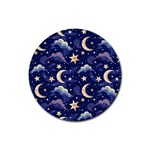 Night Moon Seamless Background Stars Sky Clouds Texture Pattern Rubber Round Coaster (4 pack)