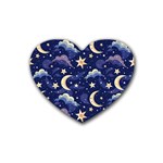 Night Moon Seamless Background Stars Sky Clouds Texture Pattern Rubber Coaster (Heart)