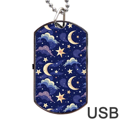 Night Moon Seamless Background Stars Sky Clouds Texture Pattern Dog Tag USB Flash (One Side) from ArtsNow.com Front