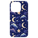 Night Moon Seamless Background Stars Sky Clouds Texture Pattern iPhone 14 Pro Black UV Print Case