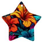 Hibiscus Flowers Colorful Vibrant Tropical Garden Bright Saturated Nature Ornament (Star)